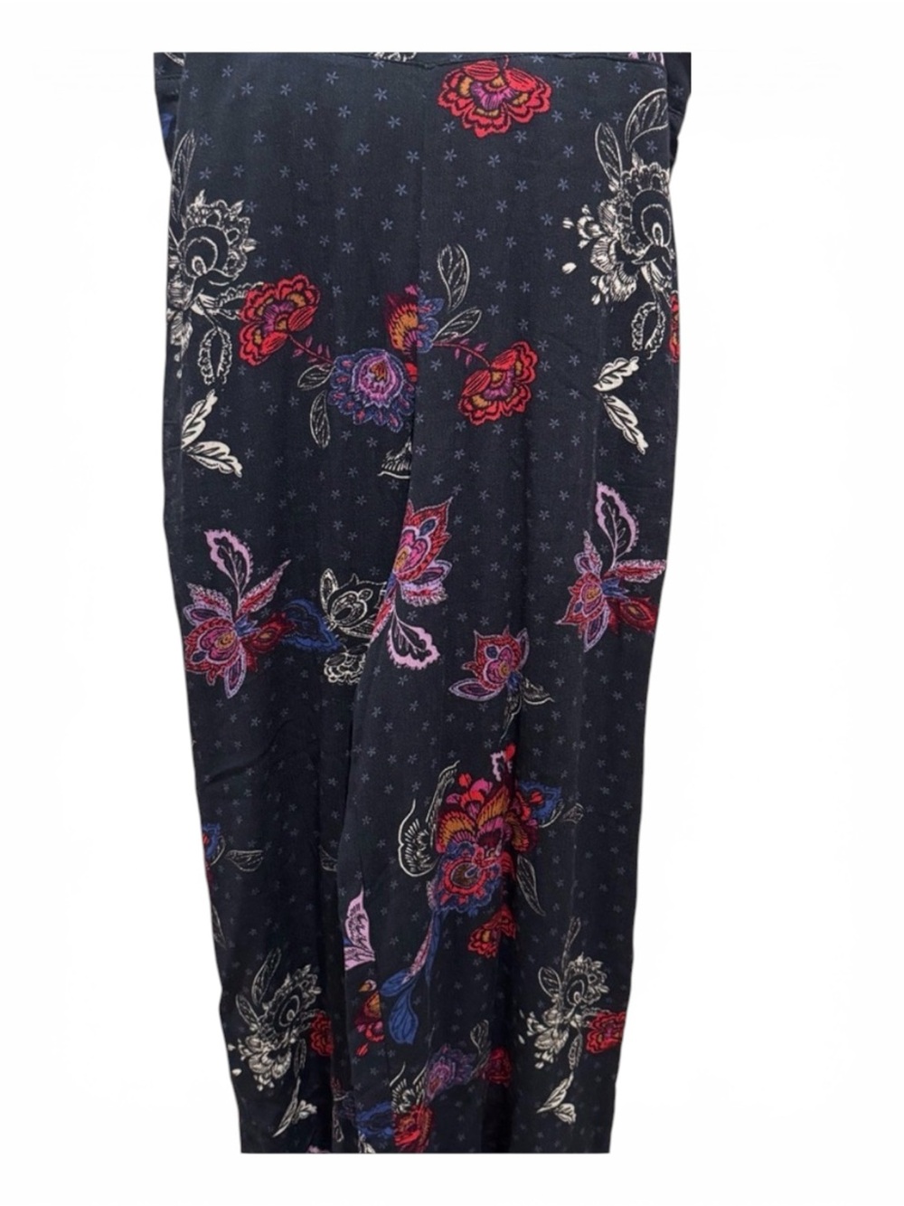 EUC Jessica Simpsons Floral Navy wide leg flowy pants SZ LG waist 16” inseam 24”